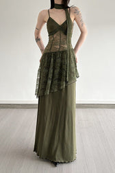 Lace Trim Sheer Waist Tie Cami Maxi Lace Dress 2