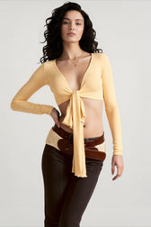 Wrap Tie V Neck Long Sleeve Cropped Crop Top