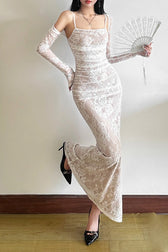 Fish Tail Square Neck Lace Dress 2