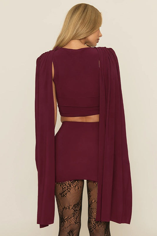 Cowl Neck Shawl Ruched Two Piece Set