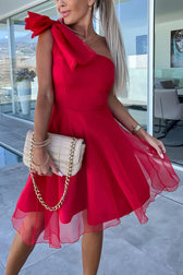 Lifetime Celebrations Tulle One Shoulder Bow Design Mini Dress - View 4