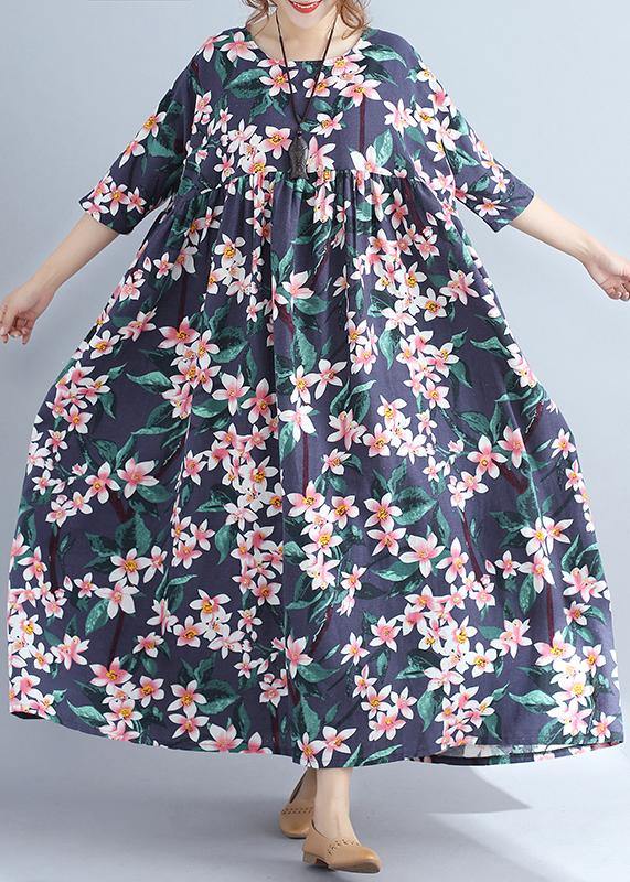 Floral Print Round Neck Half Sleeve Empire Waist Oversized Maxi Dress