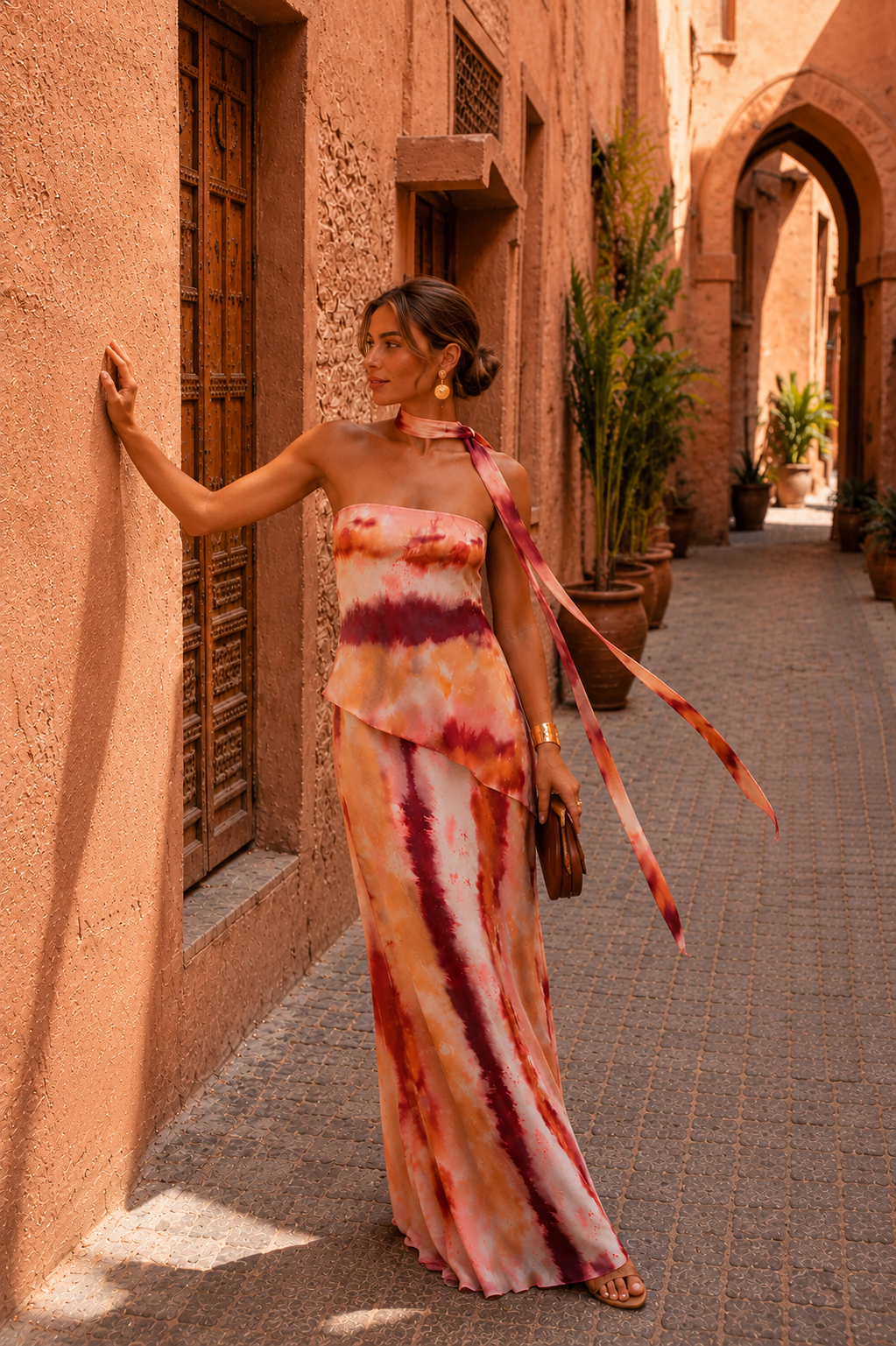 Tie Dye Strapless Faux Two Piece Maxi Dress
