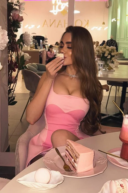 Colorblock Cami Waist-Cinching Mini Party Dress