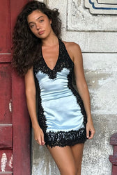 Satin Lace Cami Low-Cut Bodycon Mini Lace Dress