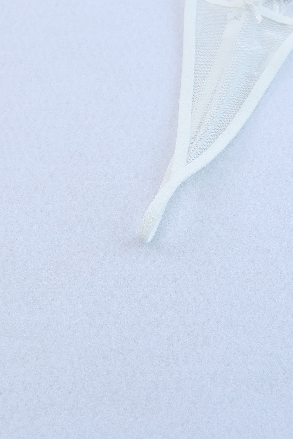 3Pcs Lace Mesh Lingerie Set With Feather Garter Belt