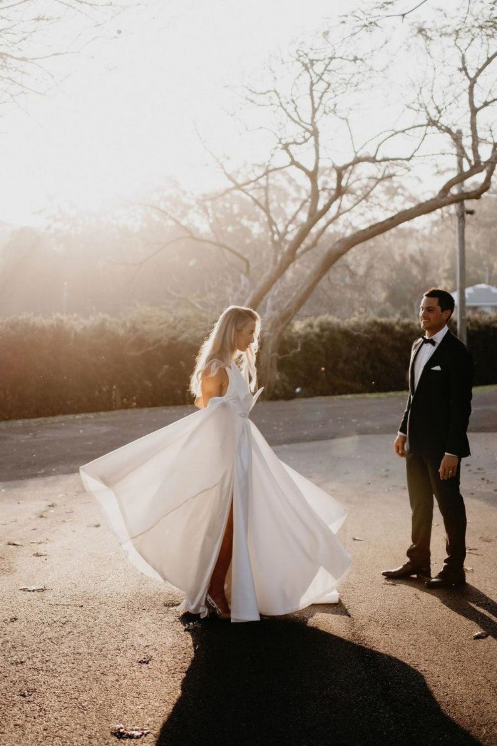 Hot A Line Deep V Neck White Wedding Dress with Bowknot
