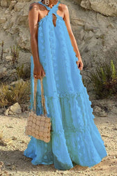 Appliqué Halter Neck Keyhole Tiered Maxi Dress 10