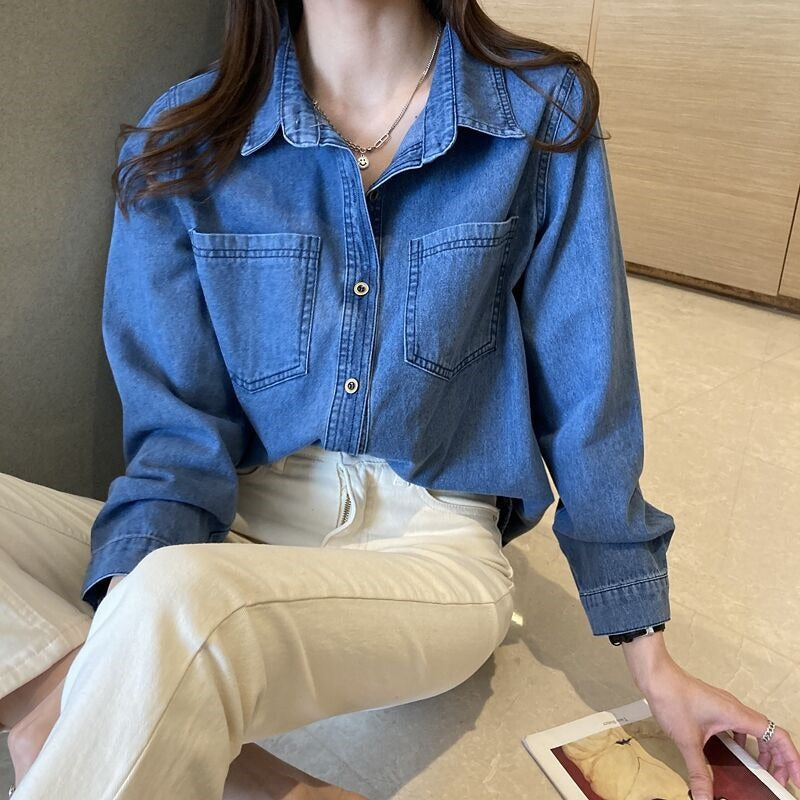 Literary Retro Denim Cardigan Shirt