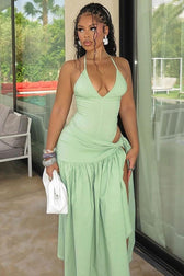 Halter Deep V-Neck Backless High Split Maxi Dress 13