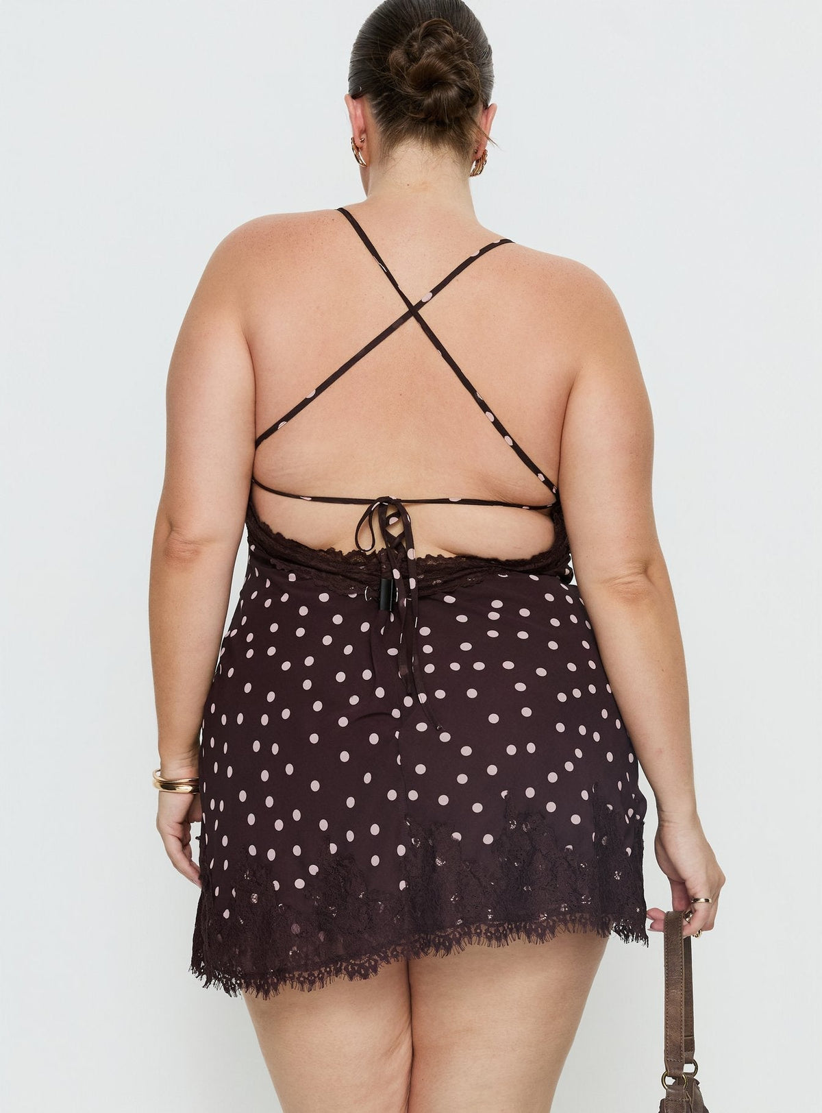 Polka Dot Lace Trim V-Neck Cami Slip Mini Dress 5