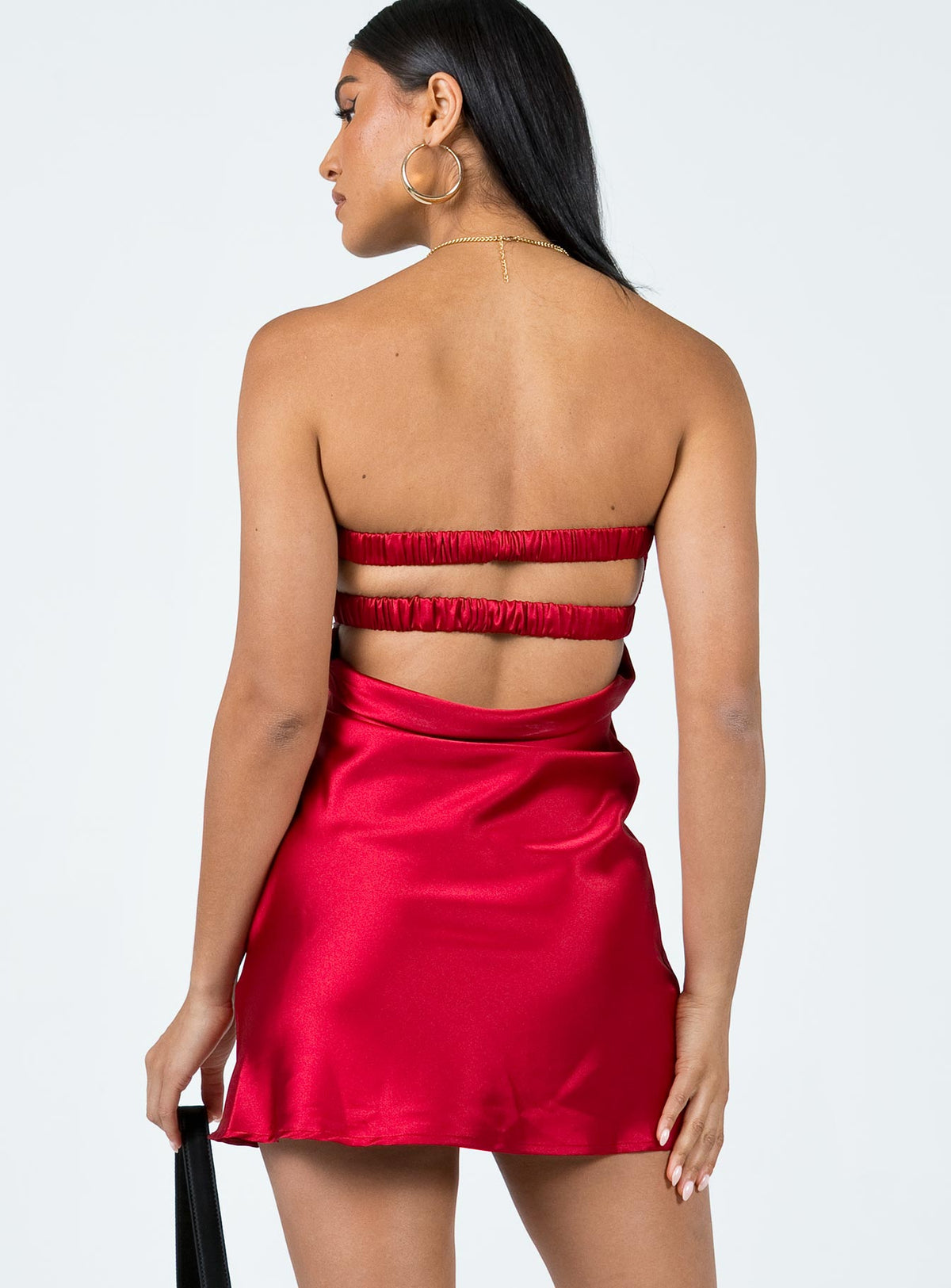 Strapless Satin Twist Front Keyhole Cut Out Mini Dress 4