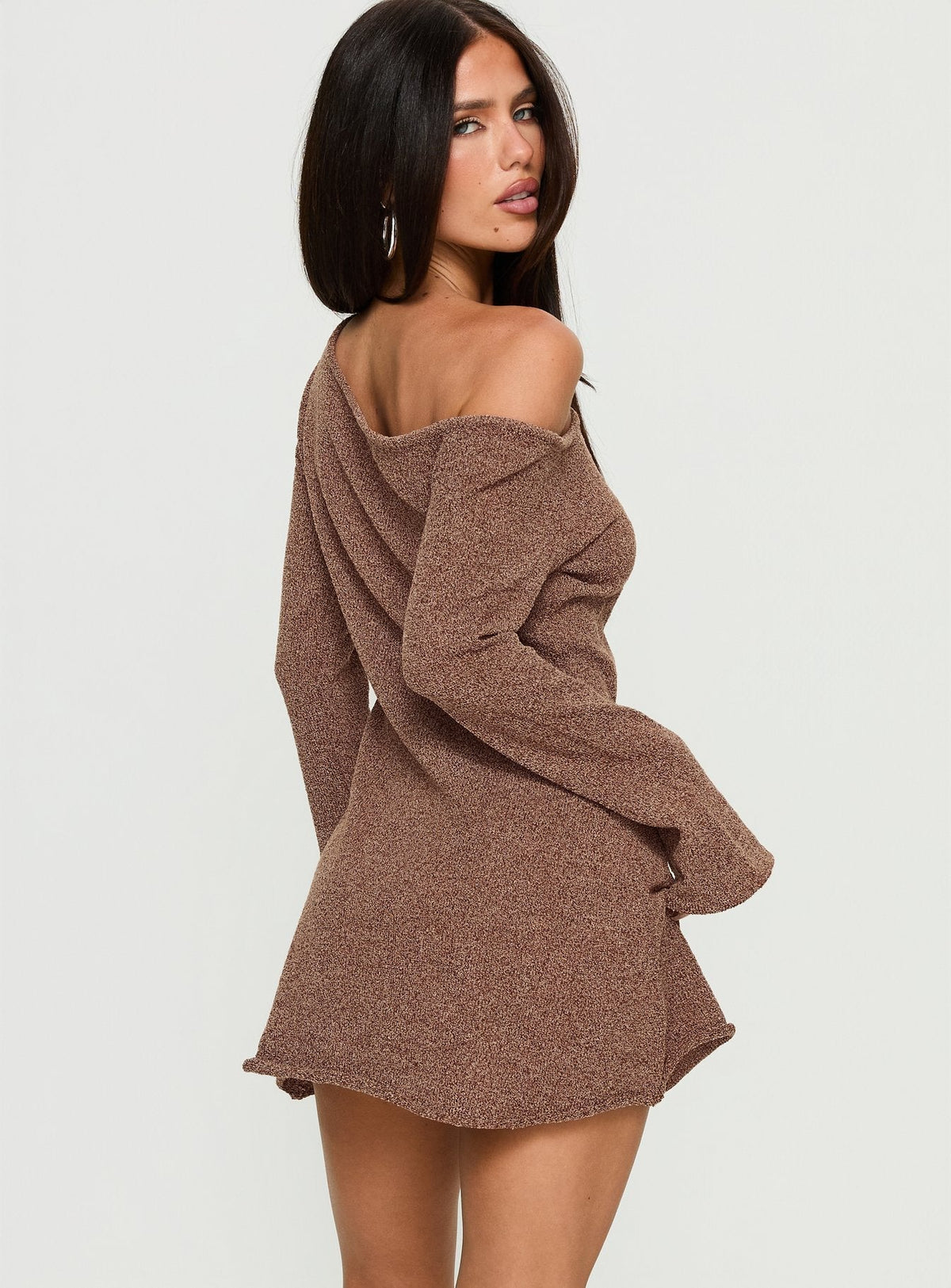 Jaede Off Shoulder Knit Mini Dress Mocha