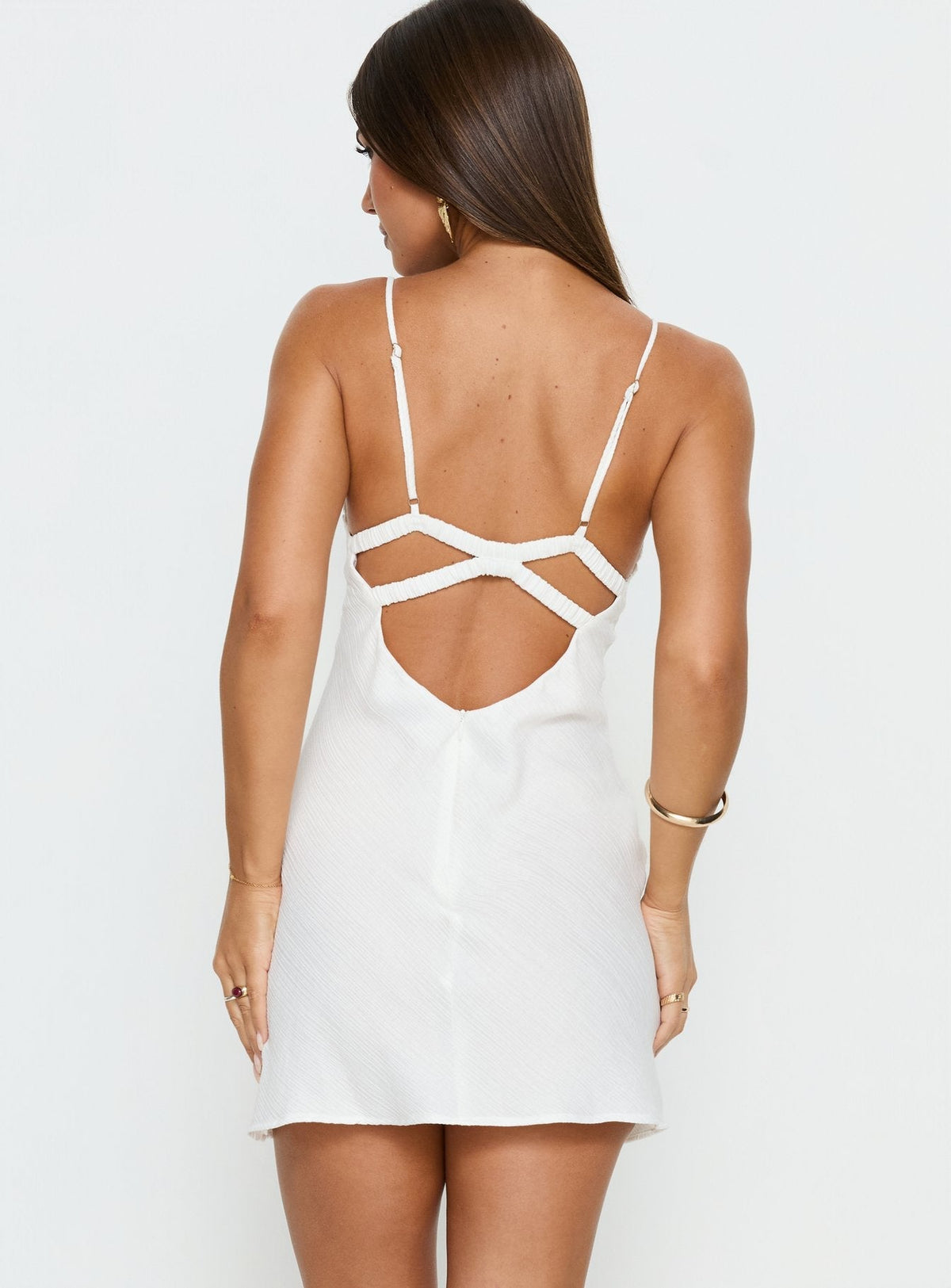 Textured V-Neck Cami Strap Open Back Mini Dress 5