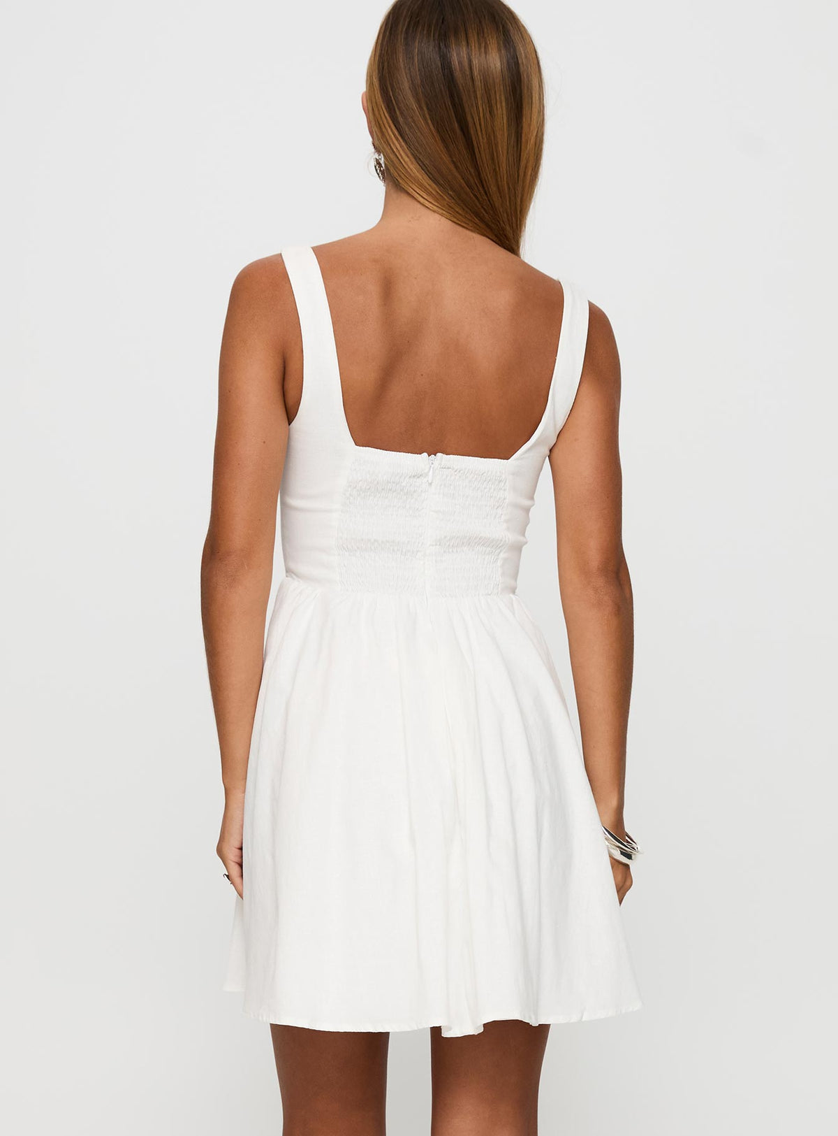 Square Neck Wide Strap Corset Bodice Basque Waist Fit and Flare Mini Dress 5
