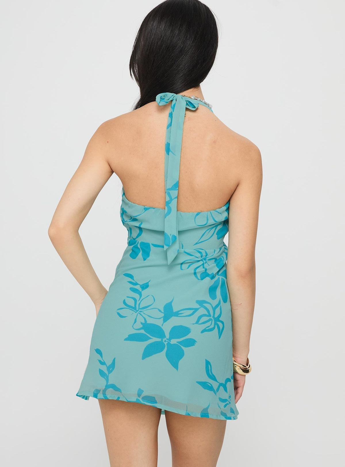 Floral Chiffon Halter V-Neck Empire Waist Mini Dress 4