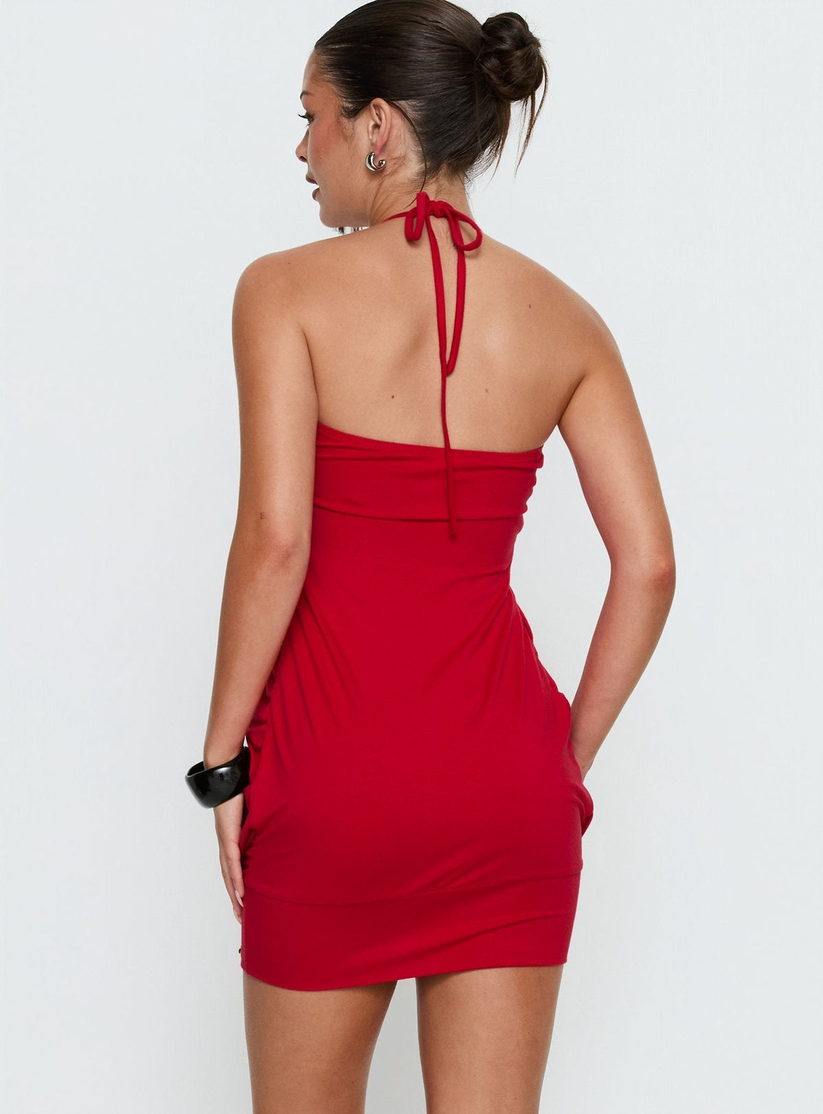 Gathered Halter Neck Draped Studded Hem Mini Dress 5