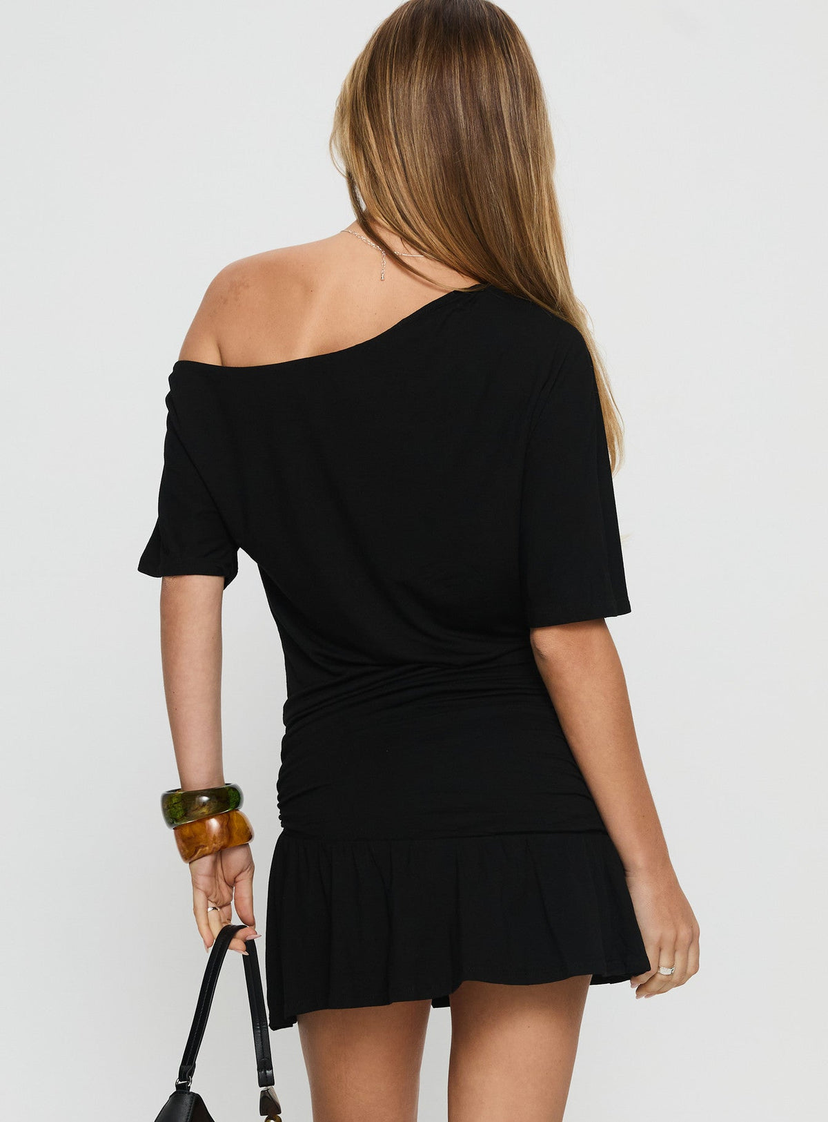 Off Shoulder Short Sleeve Drop Waist Ruffle Hem Mini Dress 5