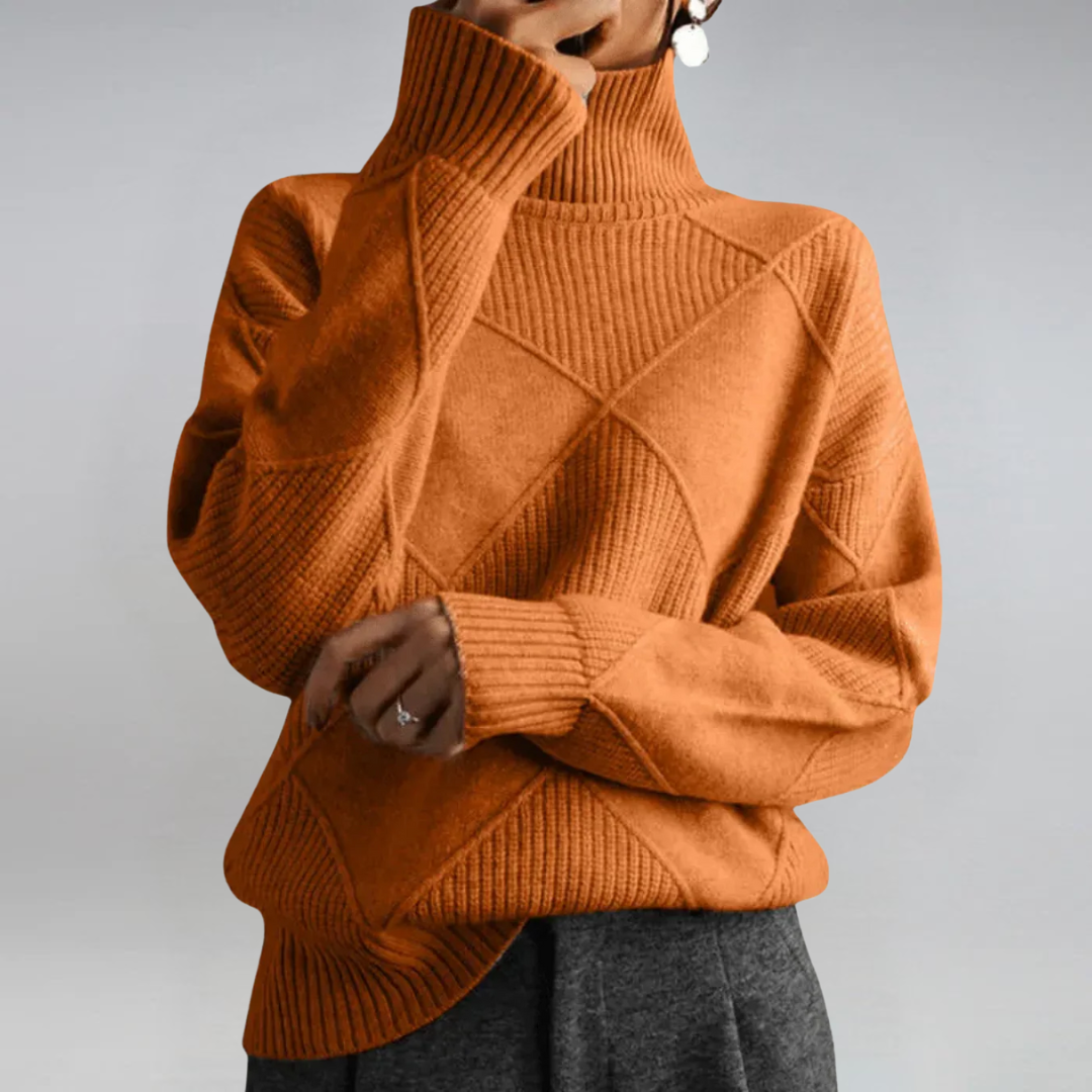 Turtleneck Long Sleeve Diamond Textured Knit Sweater