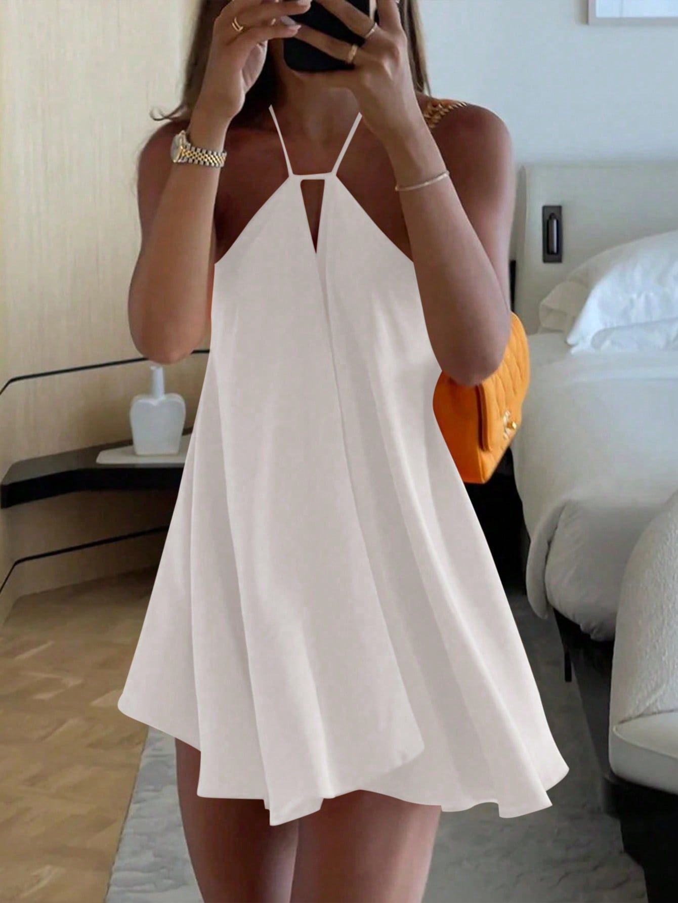 Halter Neck Cut Out A-Line Swing Mini Dress 7
