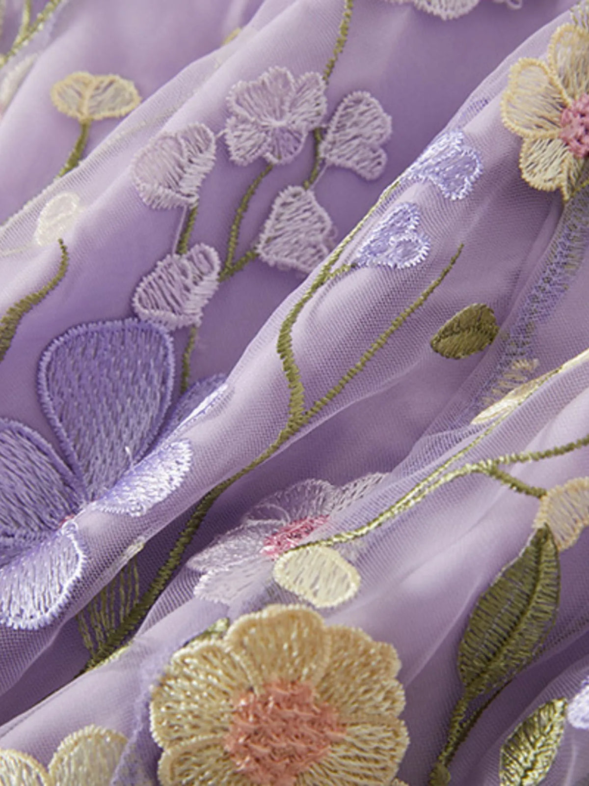 Floral Embroidered Mesh Overlay Maxi Dress