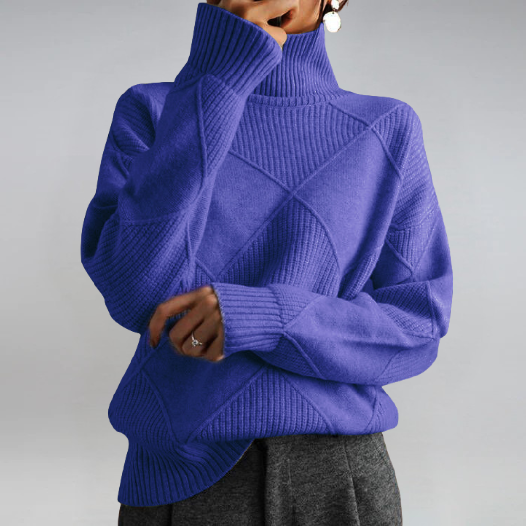 Turtleneck Long Sleeve Diamond Textured Knit Sweater