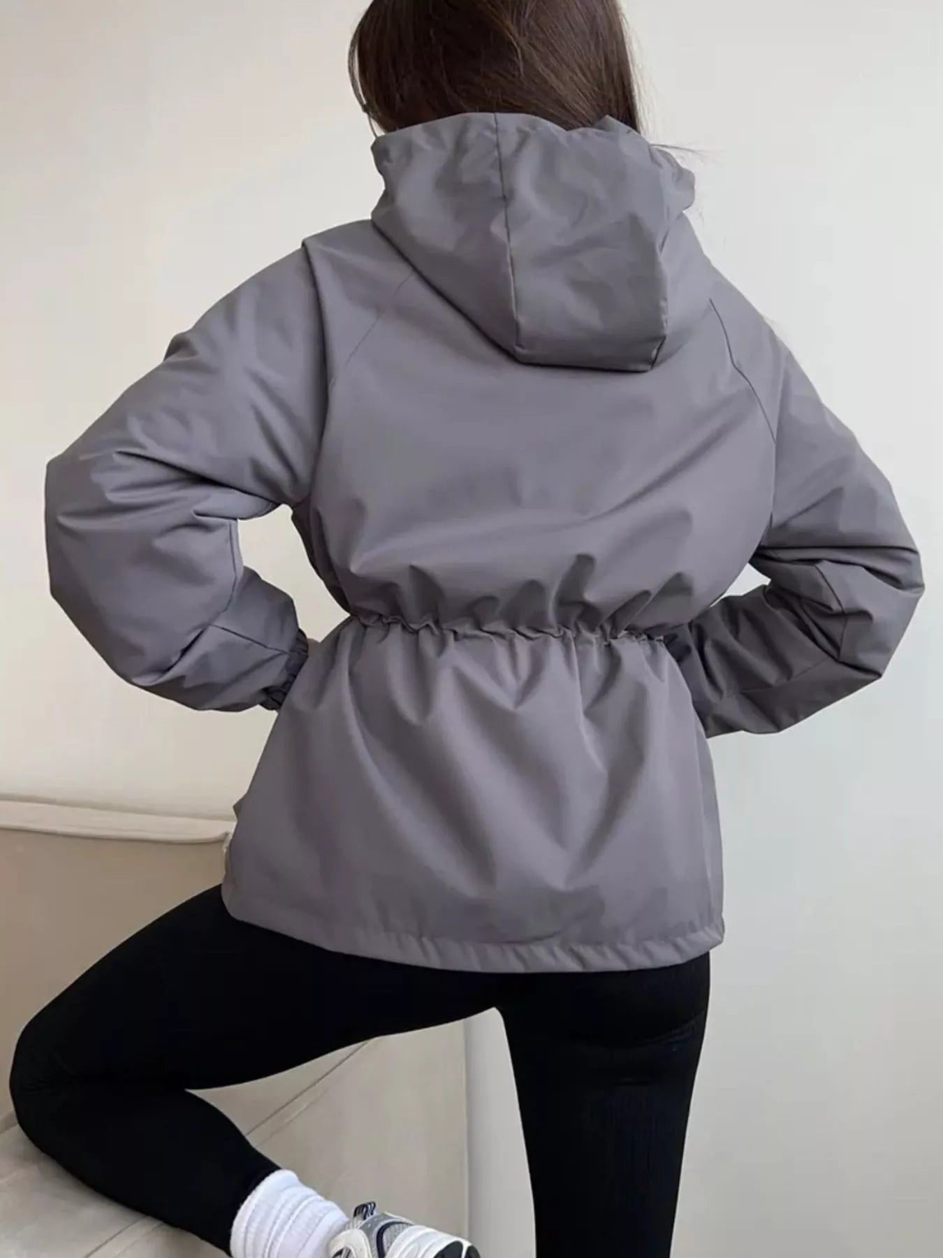 Drawstring Waist Hooded Windbreaker Outerwear