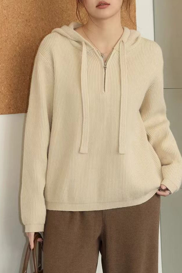 Drawstring Hooded Knit Sweater