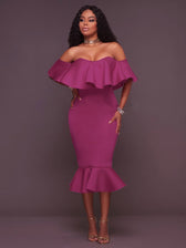 Off Shoulder Ruffle Mermaid Midi Dress 8