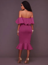 Off Shoulder Ruffle Mermaid Midi Dress 9