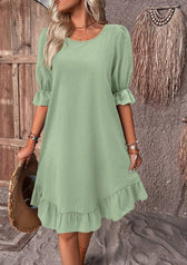 Round Neck Puff Sleeve Ruffle Hem Mini Dress 8