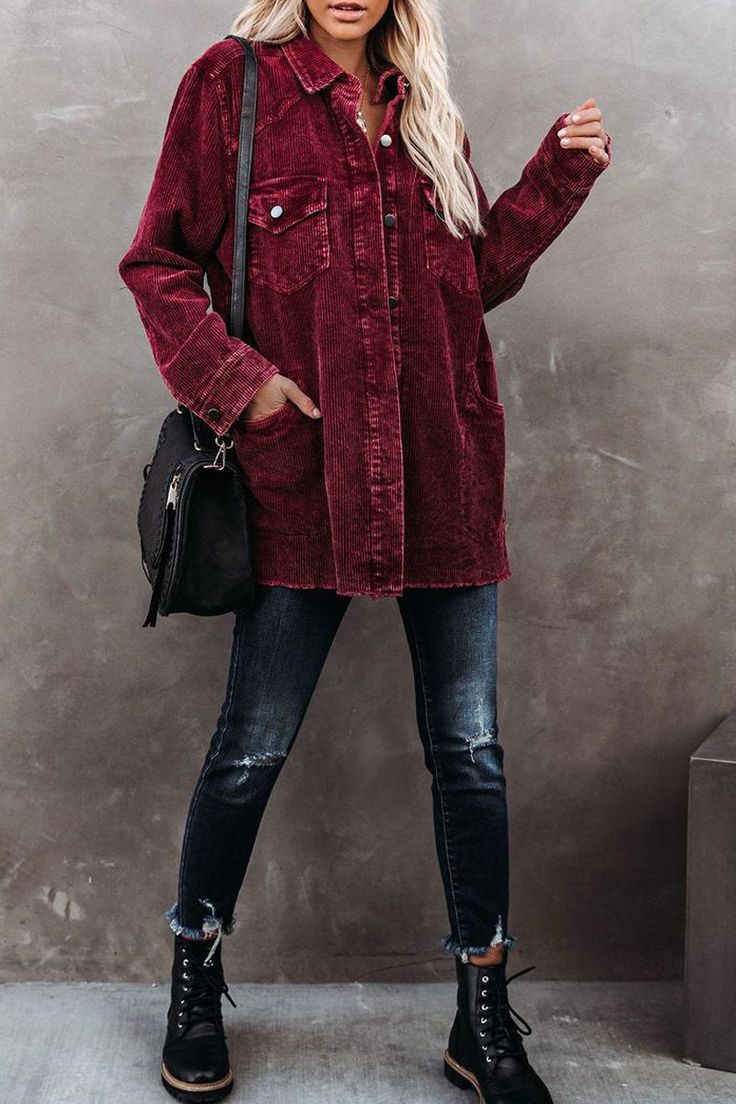 Oversized Corduroy Distressed Coat