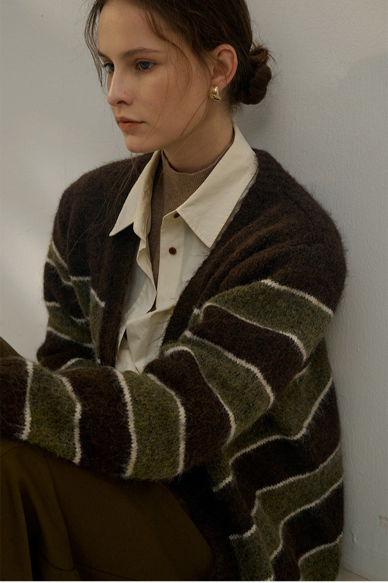 Textured Stripe VNeck Knit Top