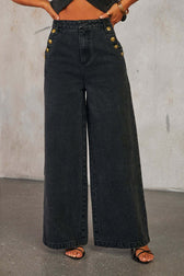 Denim Vest Wide Leg Crop Top Two Piece Pants Set