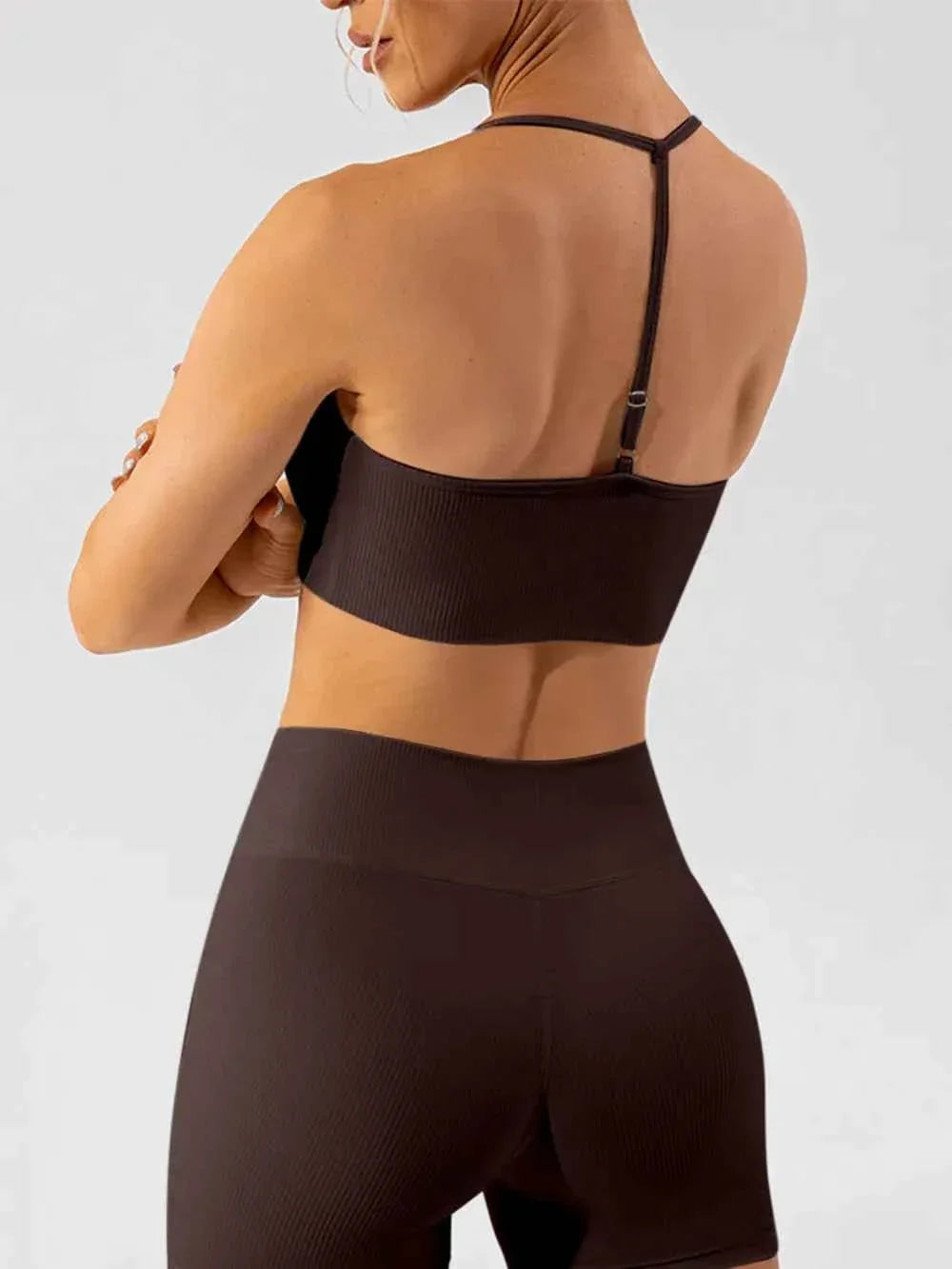 Ribbed Scoop Neck Spaghetti Strap Cropped Sports Bra Top 6