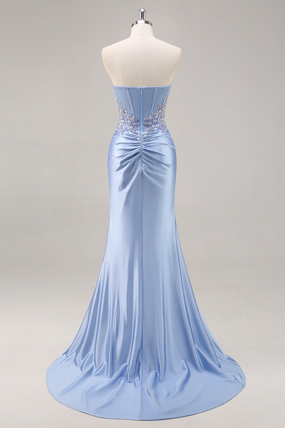 Mermaid Burgundy Strapless Sequin Long Prom Dress with Beading