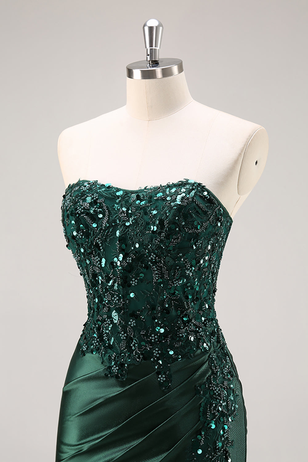 Mermaid Burgundy Strapless Sequin Long Prom Dress with Beading