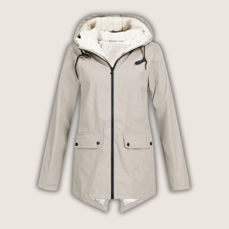 Fleece Lined Hooded Zip Front Longline Rain Jacket