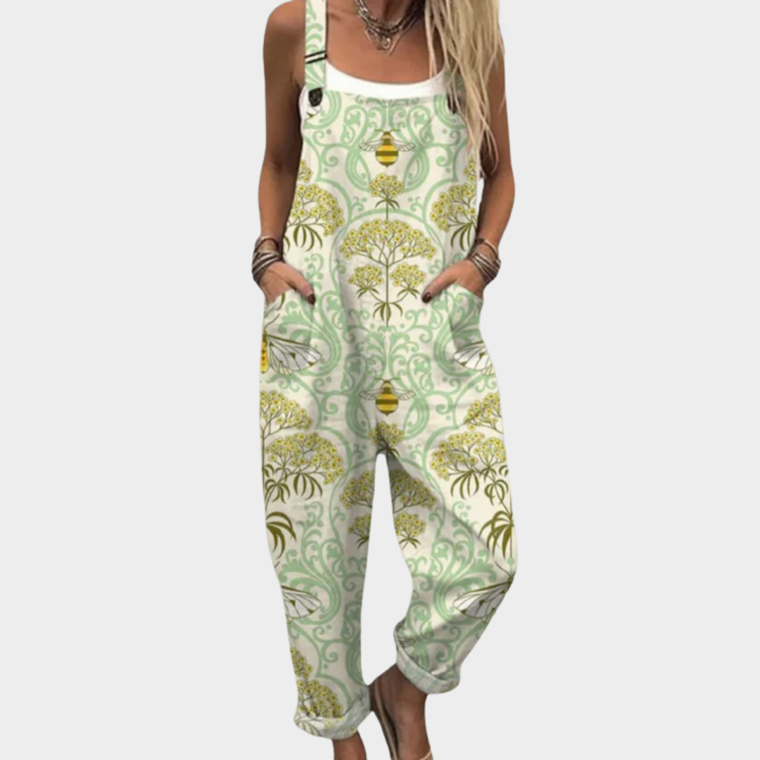 Floral Print Sleeveless Wide Leg Overall Jumpsuit