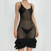 Crochet v neck sleeveless hollow out ruffle mini dress 16