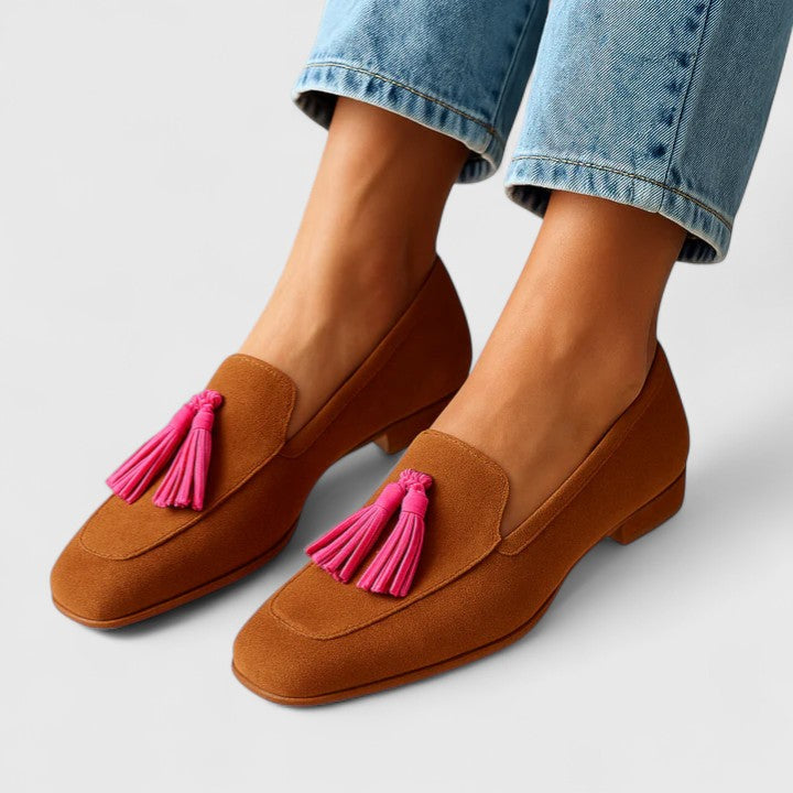 Suede Square Toe Tassel Loafers