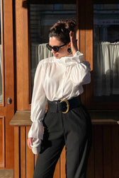 Mandarin Collar Puff Sleeve Blouse