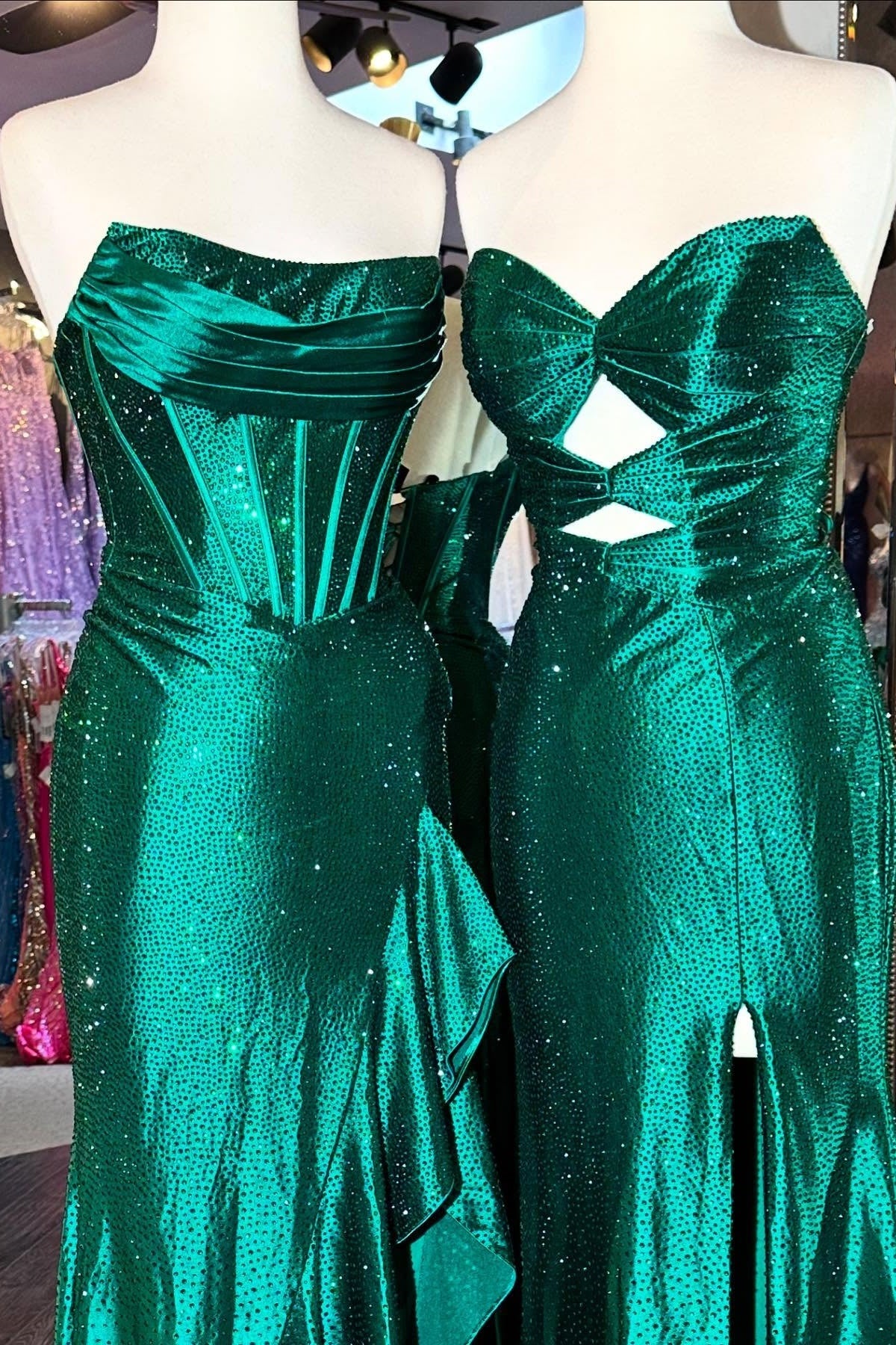 Sparkly Hot Pink Mermaid Strapless Long Beaded Prom Dress with Slit