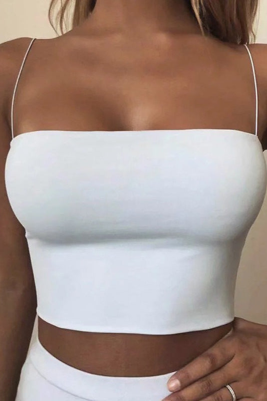 Spaghetti Strap Straight Neck Fitted Stretch Cami Crop Top