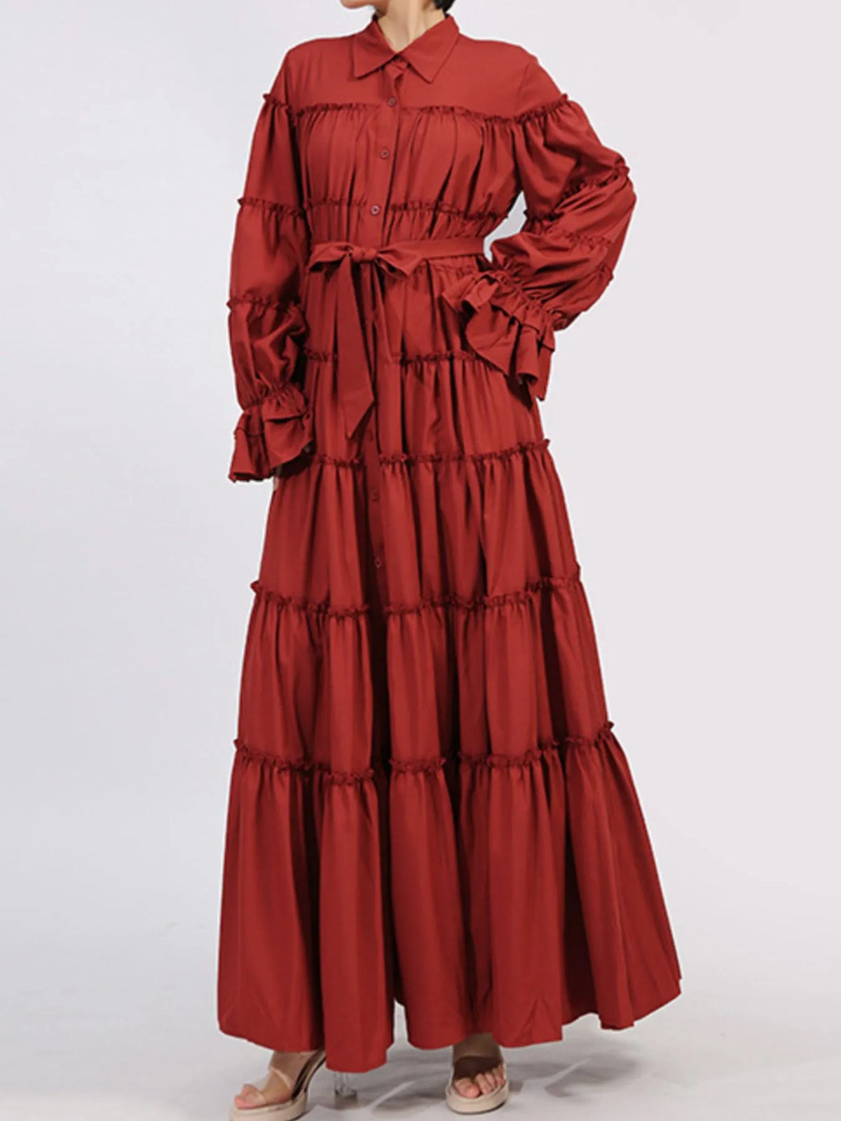Tiered Tie Waist Maxi Dress