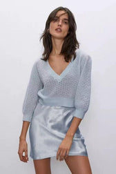 Satin Bias Cut A Line Mini Skirt