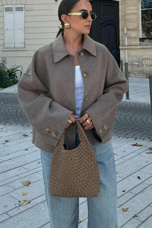 Cropped Wool Notch Collar Jacket