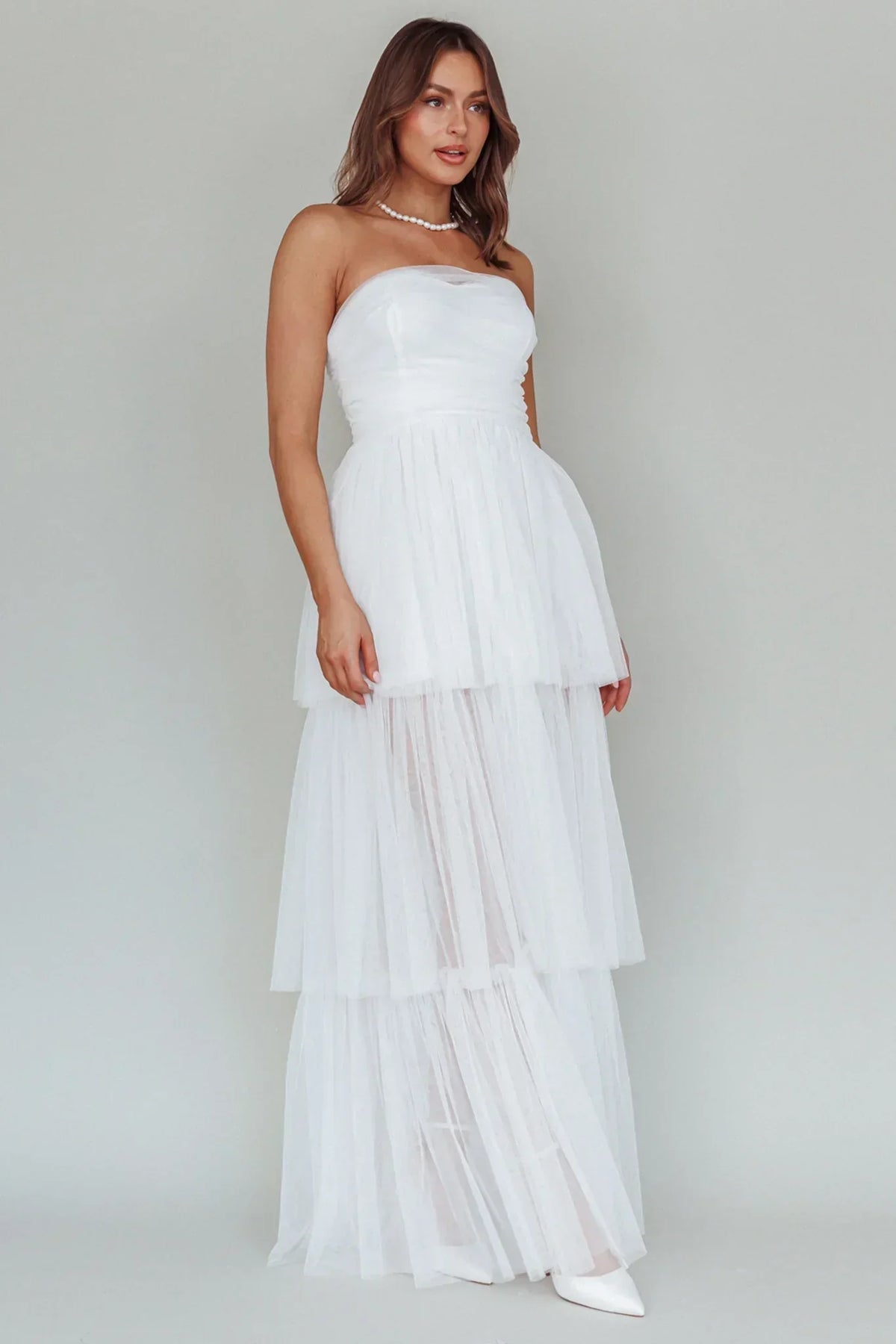Tulle Strapless Sweetheart Tiered Ruffle Maxi Dress 6