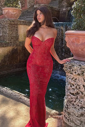 Sheer Lace Strapless Mermaid Bodycon Lace Dress