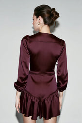 Lace-Up Ruffle V Neck A-Line Mini Dress